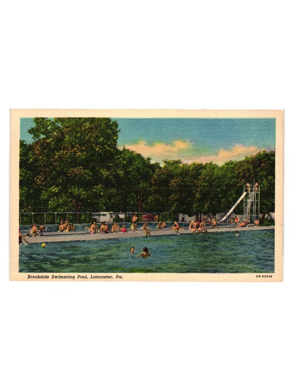 Brookside Swimming Pool Lancaster PA Vintage Postcard Color Artwork Steinfeldt